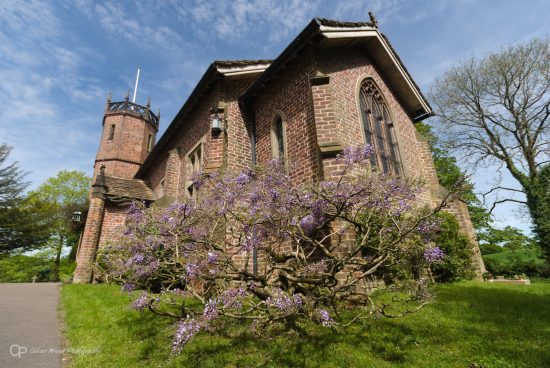 A low angle view of an old country church