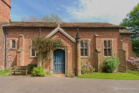 A side view of an old church building