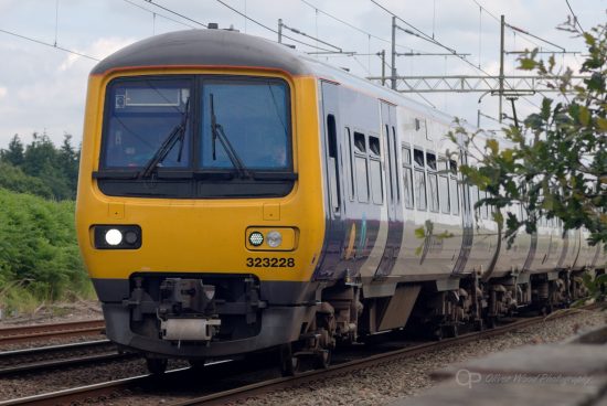 Yellow front of a class 323 electric multiple unit train